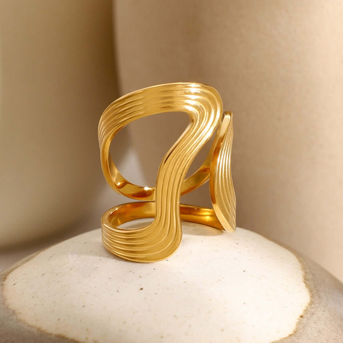 18K gold thread design ring on a neutral background, perfect for everyday wear and affordable jewelry layering.