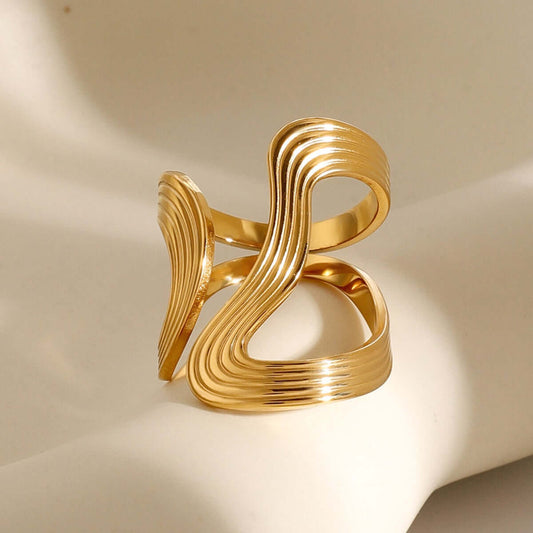 18K gold thread design ring, adjustable size, perfect for everyday wear and layering with affordable jewelry.